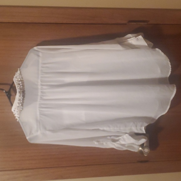 Size L See Through White Rhinestone/Pearl Button Down Blouse - Picture 3 of 3